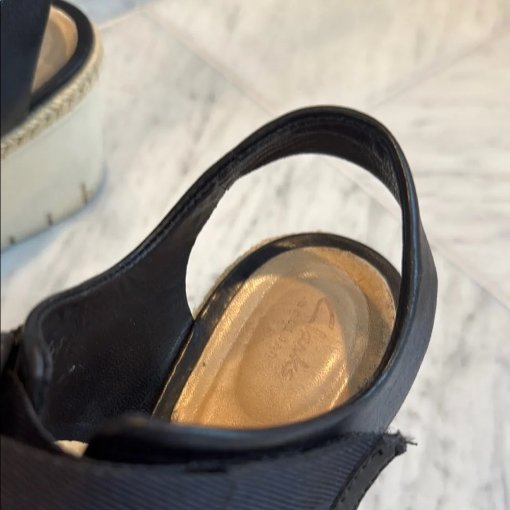 Clarks Black Wedge Espadrille Sandals with Adjustable Straps